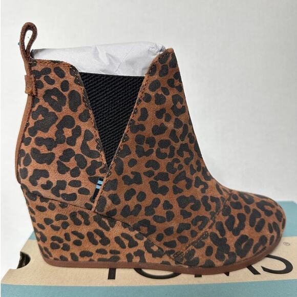 NWT Toms Size 6 Black Brown Leopard Print Suede Kelsey Bootie High Wedge Boot - Picture 9 of 11